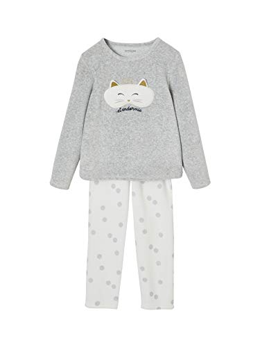 Vertbaudet Mädchen Samt-Schlafanzug Katze grau 98/104 von Vertbaudet