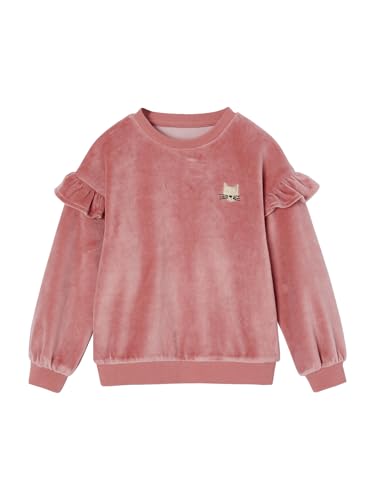 Vertbaudet Mädchen Samt-Sweatshirt mit Katze und Volants rosa 140 von Vertbaudet