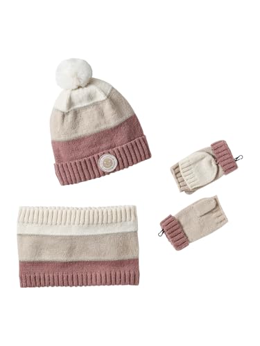 Vertbaudet Mädchen-Set: Mütze, Rundschal & 2-in-1-Handschuhe, Colorblock rosa gestreift 104/116 von Vertbaudet