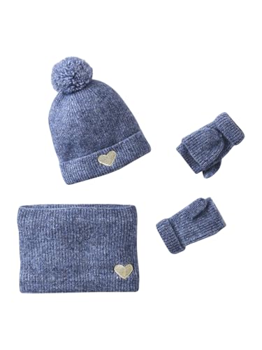 Vertbaudet Mädchen Set: Mütze mit Herz, Rundschal & 2-in-1-Handschuhe marine 152/158 von Vertbaudet