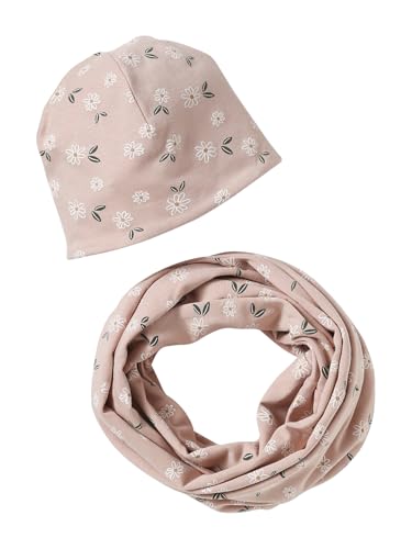 Vertbaudet Mädchen-Set: Mütze & Rundschal mit Blumen pudrig rosa 152/158 von Vertbaudet