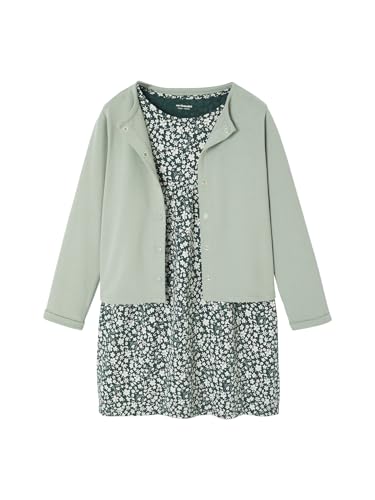 Vertbaudet Mädchen-Set: Sweatjacke & Blumenkleid graugrün 140 von Vertbaudet