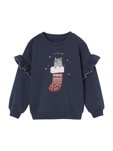Vertbaudet Mädchen Sweatshirt mit Glitzerkatze und Recycling-Polyester Marine 140 von Vertbaudet