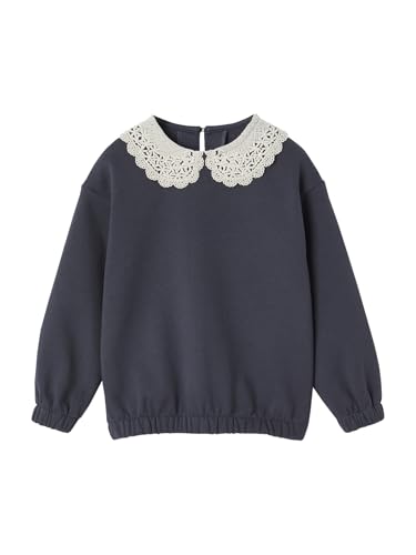 Vertbaudet Mädchen Sweatshirt mit Makramee-Kragen, Recycling-Polyester anthrazit 140 von Vertbaudet