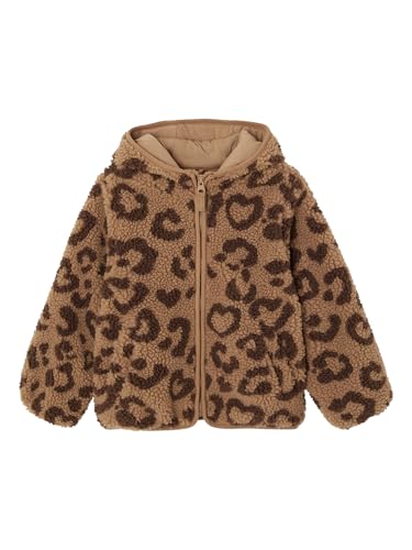 Vertbaudet Mädchen Teddyfleece-Jacke mit Kapuze und Leopardenmuster braun bedruckt 128 von Vertbaudet