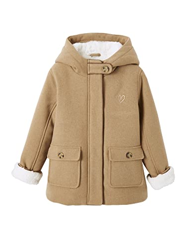 VERTBAUDET Mantel mit Kapuze aus Wolltuch für Mädchen, Sherpa-Futter, beige, 7 Jahre von Vertbaudet