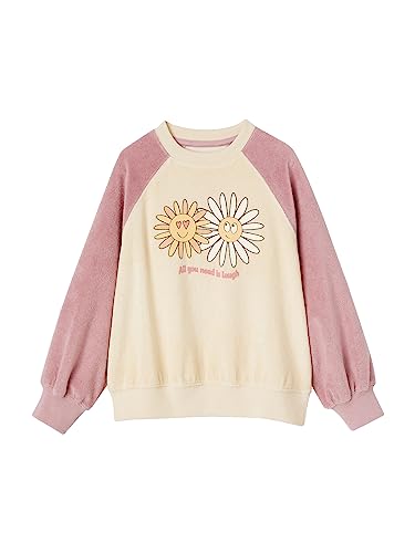 Vertbaudet Raglan Sweatshirt, Frottee, Blumenmotiv, für Mädchen, gebrochenes weiß, 6 Jahre von Vertbaudet