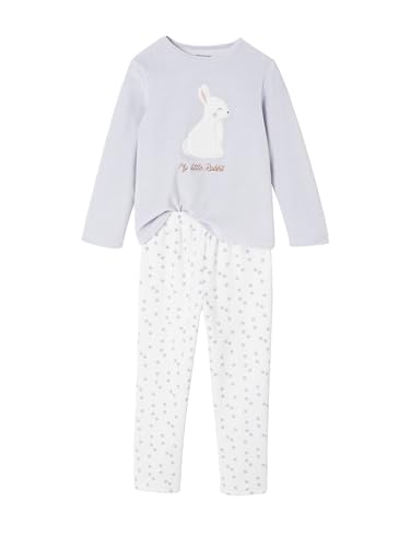 Vertbaudet Samt-Schlafanzug mit Hasen-Applikation Mädchen, Recycling-Polyester himmelblau 146/152 von Vertbaudet