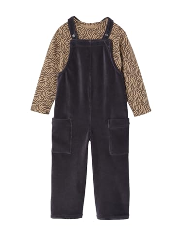 Vertbaudet Set aus Shirt & Latzhose aus Samt für Mädchen anthrazit 158 von Vertbaudet