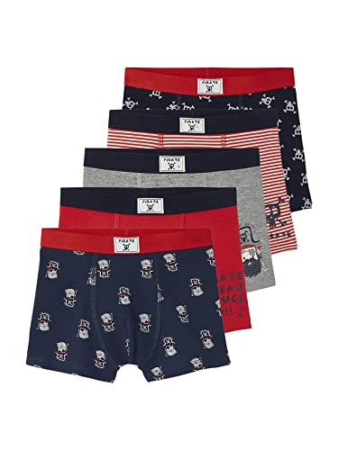 Vertbaudet Vertbaudet Boxershorts für Jungen, Stretch, Piraten, 5 Stück, Set Marine und Rot, 10 Jahre von Vertbaudet