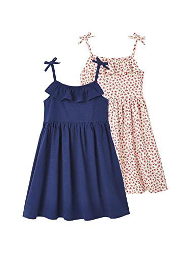 Vertbaudet Vertbaudet Mädchen-Kleid, 2 Stück, bedruckt, 1 Stück, Blaues Set mit rosa Blumen, 10 Jahre von Vertbaudet