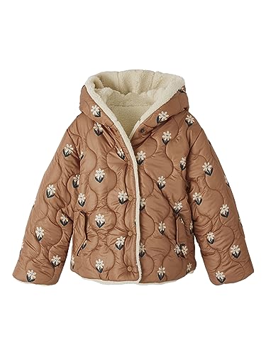 Vertbaudet Wendbare Mädchen Kapuzen-Steppjacke mit Teddyfleece, Wattierung Recycling-Polyester hellbraun 146/152 von Vertbaudet