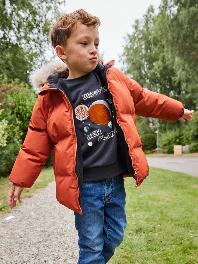 Warme Jungen Winterjacke mit Handschuhen und Recycling-Wattierung bernstein von Vertbaudet