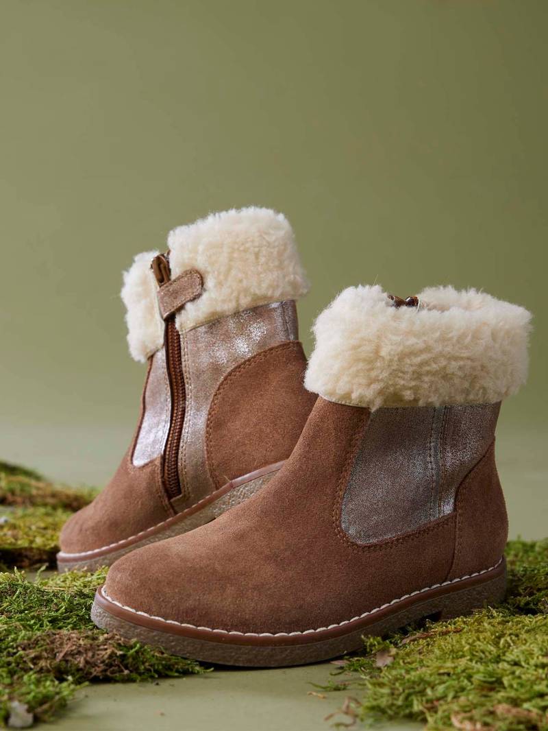 Warme Mädchen Lederboots mit Reißverschluss camel von Vertbaudet