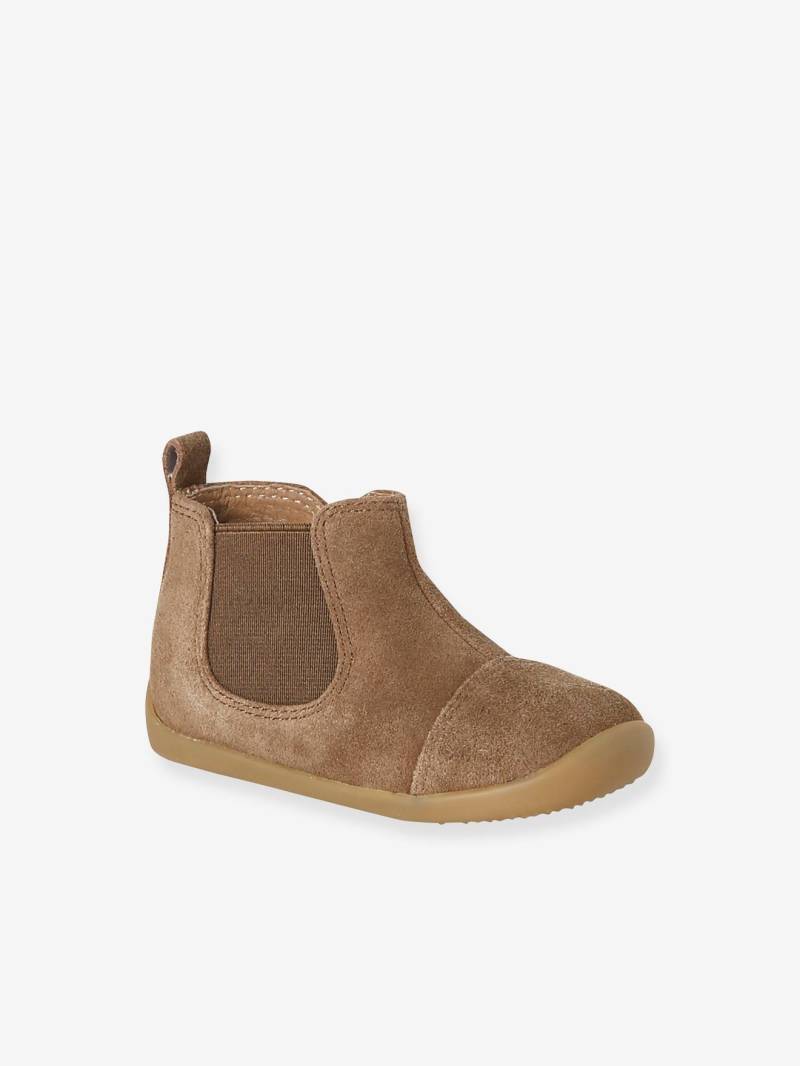 Weiche Baby Leder-Boots mit Reißverschluss und Gummizug camel von Vertbaudet