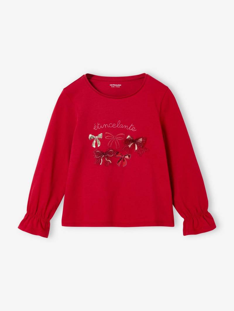 Weihnachts-Shirt Mädchen mit Schleife und Glitzerdetails von Vertbaudet