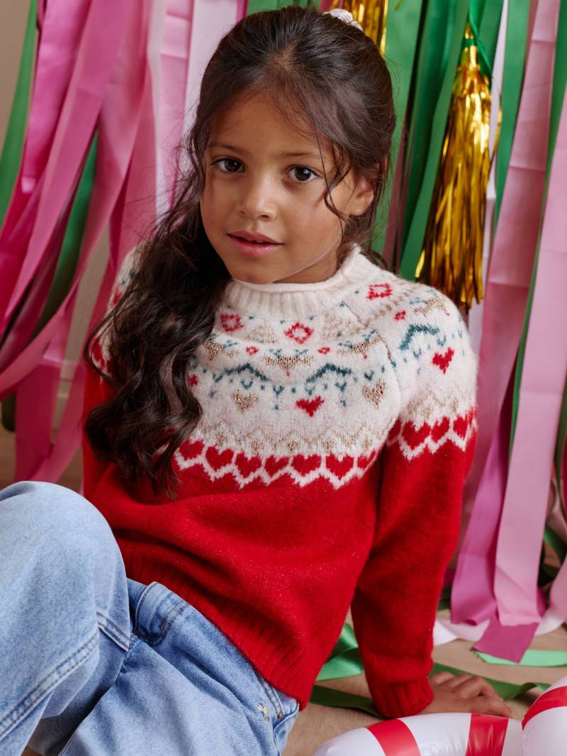 Weihnachtspullover Mädchen Jacquard Glitzereffekt von Vertbaudet
