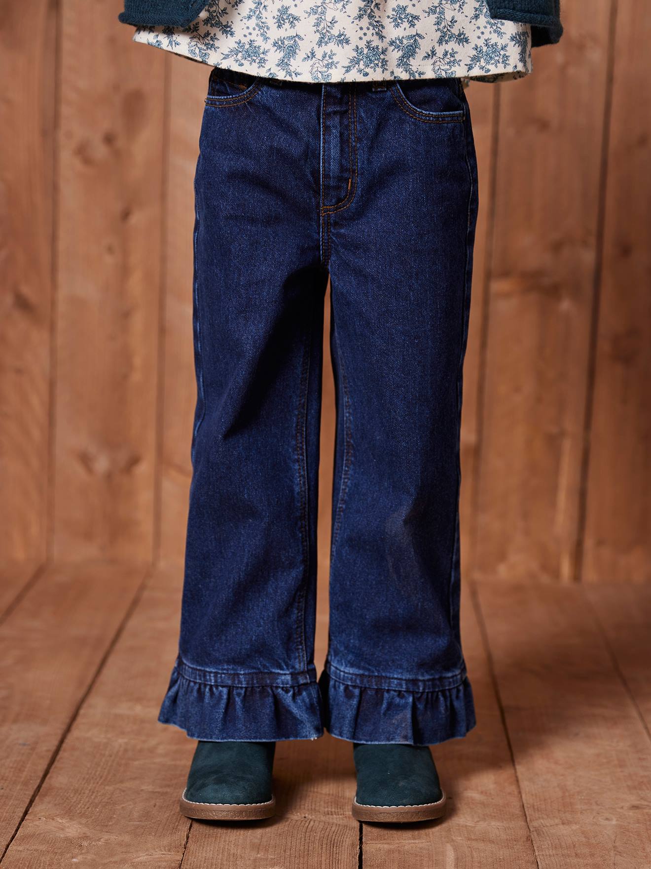 Weite Jeans mit Rüschen von Vertbaudet