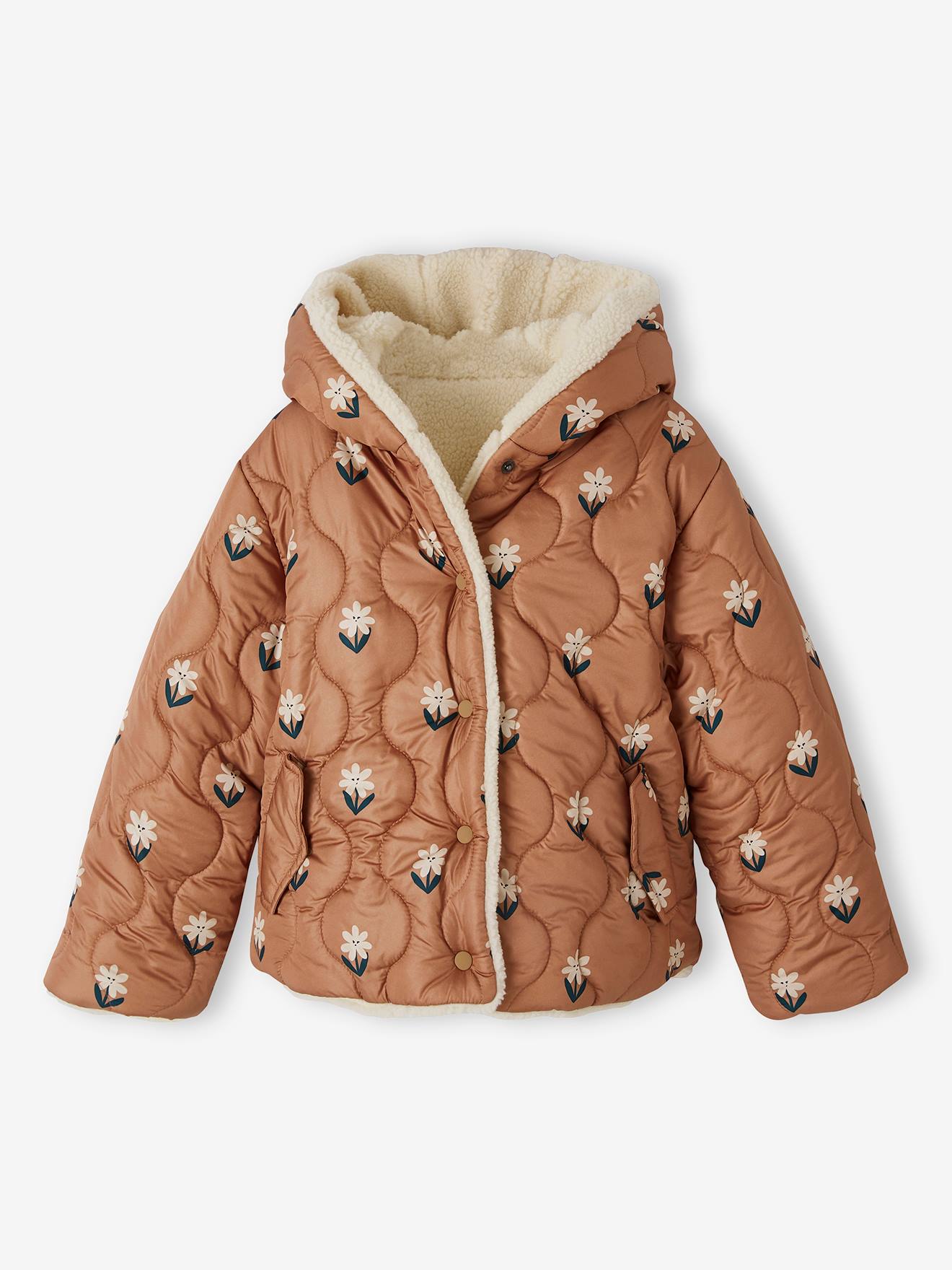 Wendbare Mädchen Kapuzen-Steppjacke mit Teddyfleece von Vertbaudet