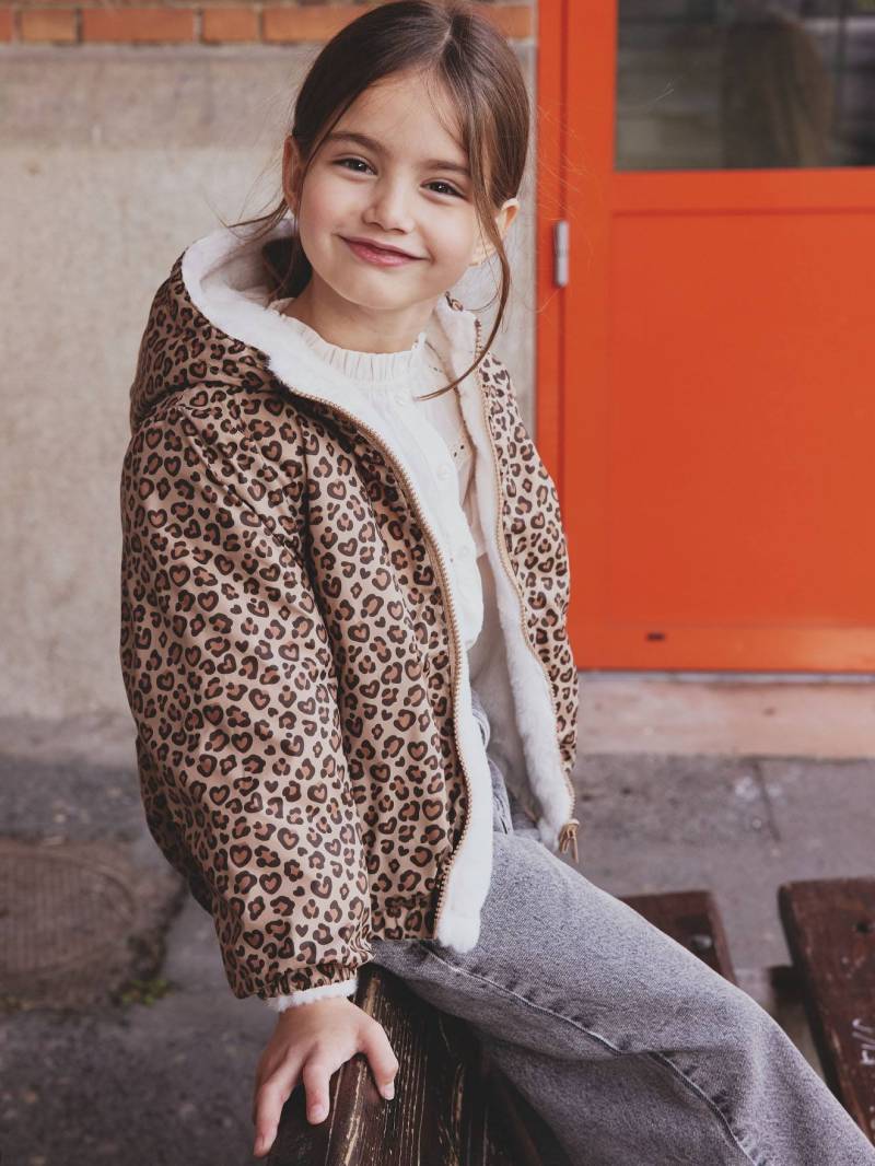 Wendbare Mädchen Kapuzenjacke mit Leomuster und Teddyfleece von Vertbaudet