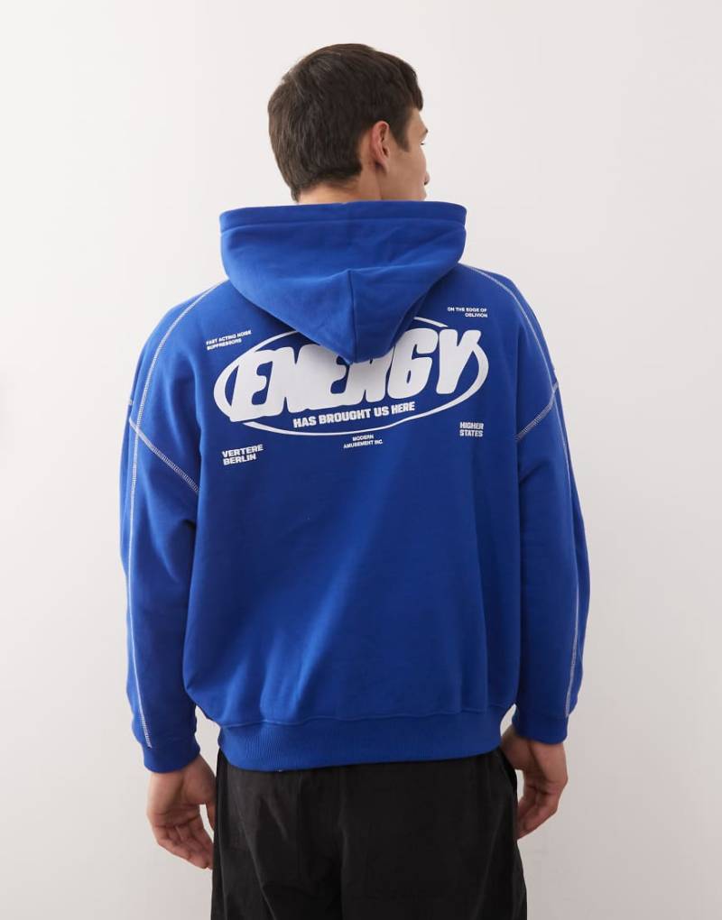 Vertere Berlin - Oversize-Kapuzenpullover in Kobaltblau mit „Energy"-Rückenprint von Vertere Berlin