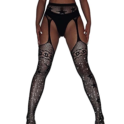 Verterosie Damen Strumpfhose mit funkelnden Strasssteinen Glitzerstrumpfhose für sexy Frauen Netzstrümpfe mit hoher Taille von Verterosie