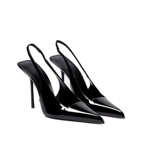 Vertundy Damen Stiletto Slingback spitz zulaufender Zehenbereich Leder High Heels, Schwarz, 38 EU von Vertundy