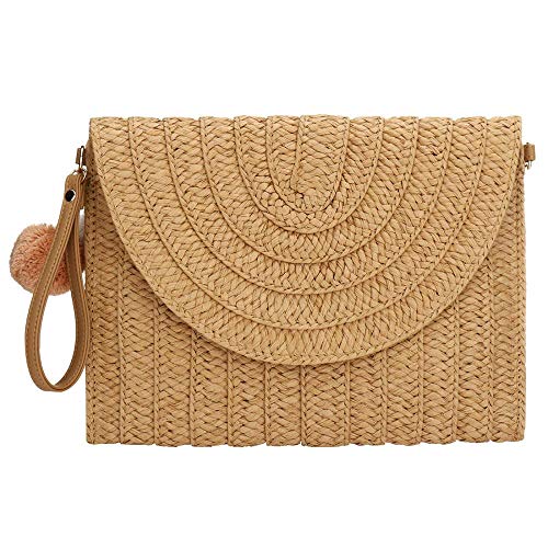 Damen Strohgeldbörse Clutch, Sommer, Strohhalm, Schultertasche, gewebt, Rattan, Handtasche Gr. One size, hellbraun von Verus