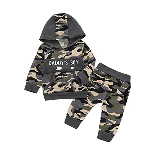 2Pcs Baby Jungen Kleidung Set Briefdruck Kapuzen Pullover T-Shirt Tops + Camouflage Hosen Baby Hoodie Jungen Outfit Set von Verve Jelly