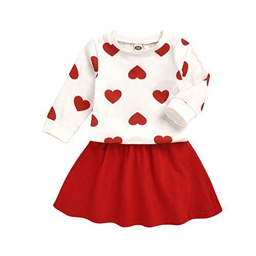 2Pcs Kleinkind Baby Mädchen Outfits Set Langarm Herzdruck Pullover T-Shirt Tops + Einfarbig Tutu Rock Herbst Winter Kleidung Set von Verve Jelly