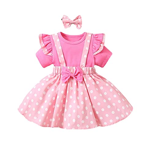 3Pcs Baby Mädchen Sommer Kleidung Set Newborn Ruffle Kurze Ärmel T-Shirt Tops Polka Dot Print Strumpfhalter Rock Overalls Kleid Rosa 3 90 12-18 Monate von Verve Jelly