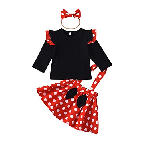 Kleinkind Baby Mädchen Polka Dot Hosenträger Rock Set Langarm Rüschen Tops Shirt Hosenträger Kleid 3Pcs Frühling Herbst Outfits von Verve Jelly