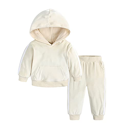 Baby Jungen Velvet Outfits Langarm mit Kapuze-Sweatshirt-Top-Draw-Kordel-Hose mit Kapuzenkleidung im Herbst Winterkleidung beige 130 4-5 Jahre von Verve Jelly