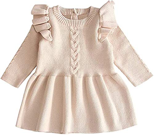 Baby Mädchen Strickpullover Kleid Kleinkind Häkeln Rüschen Langarm Top Swing Kleider Herbst Winter Outfits Beige 66 0-3 Monate von Verve Jelly