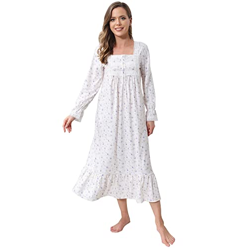 Damen Nachthemd Vintage viktorianisches Langarm Nachthemd Pyjama Kleid Leicht Weich Homewear Kleid, Violett (Blumenmuster), 46 von Verve Jelly