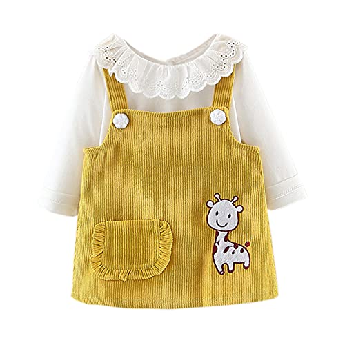 Kinder Kleinkind Baby Mädchen Herbst Outfit Langarm Rüschenhemd Tops + Strap Cordrock Hosenträger Kleid 2er Set Gelb 100 2-4 Jahre von Verve Jelly