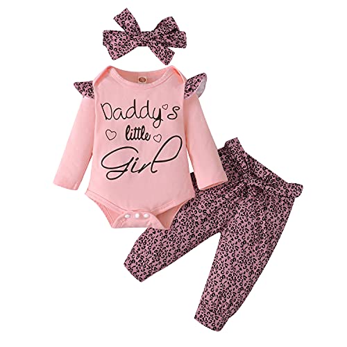 Kleinkind Baby Mädchen Herbst Winter Kleidung Outfits Langarm Strampler Body + Leopardenhose + Stirnband 3er Set Rosa 70 0-3 Monate von Verve Jelly