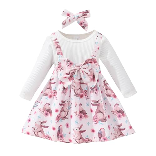 Kleinkind Baby Mädchen Osterkleid Langarm Niedliches Häschenkleid mit Schleife Baby Lässiges A-Linien-Kleid Partykleid für Baby Mädchen Rosa Langarm 9-12 Monate von Verve Jelly