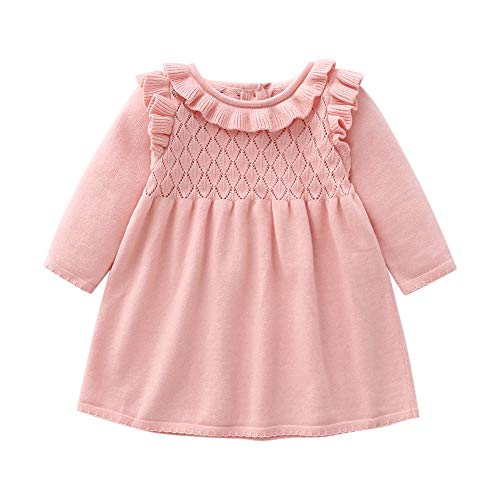 Kleinkind Baby Mädchen Rüschen Langarm Kleid Mädchen Gestrickte Baumwolle Playwear Kleid Solide Pullover Herbst Winter Outfit Rosa 73 6-9 Monate von Verve Jelly