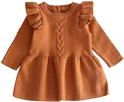 Kleinkind Baby Mädchen Strickpullover Kleid Kinder Solide Langarm Freizeitkleider Tops Tutu Röcke Herbst Winter Warme Kleidung Braun 66 0-3 Monate von Verve Jelly