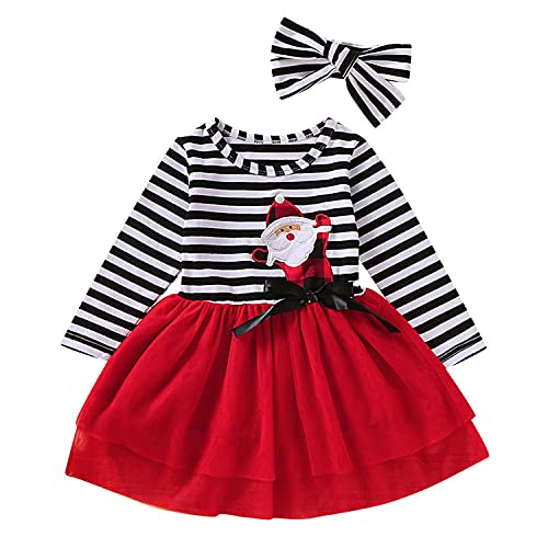 Kleinkind Baby Mädchen Weihnachtsoutfits Kinder Langarm Santa Gestreifte Prinzessin Röcke mit Stirnband Outfits Sets Rot-Santa 130 5-6 Jahre von Verve Jelly