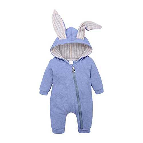 Verve Jelly Kleinkind Baby Unisex Cute Bunny Ear Langarm Reißverschluss Strampler Pyjama One Piece Herbst Winter Playwear Blau 90 12-18 Monate von Verve Jelly
