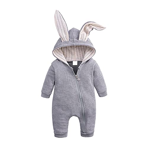 Verve Jelly Kleinkind Baby Unisex Cute Bunny Ear Langarm Reißverschluss Strampler Pyjama One Piece Herbst Winter Playwear Grau 90 12-18 Monate von Verve Jelly