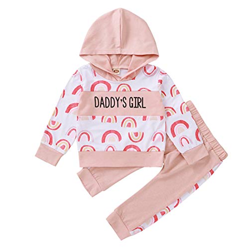 Verve Jelly Kleinkind Säugling Baby Mädchen Hoodie Outfit Regenbogen Daddy's Girl Sweatshirt T-Shirt Tops Hosen 2Pcs Frühling Herbst Kleidung Set von Verve Jelly