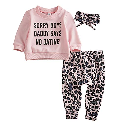 Verve Jelly Kleinkind Baby Mädchen Kleidung DAD SAYS Sweatshirt Tops Leopard Hose Stirnband Set Leggings 3tlg Outfits von Verve Jelly