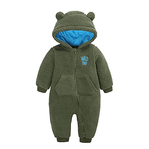 Neugeborenes Baby Cartoon Bär Schneeanzug Säuglingsoverall Winter Warme Fleece Schneeanzüge Strampler für Jungen Mädchen Grün 6-9 Monate von Verve Jelly