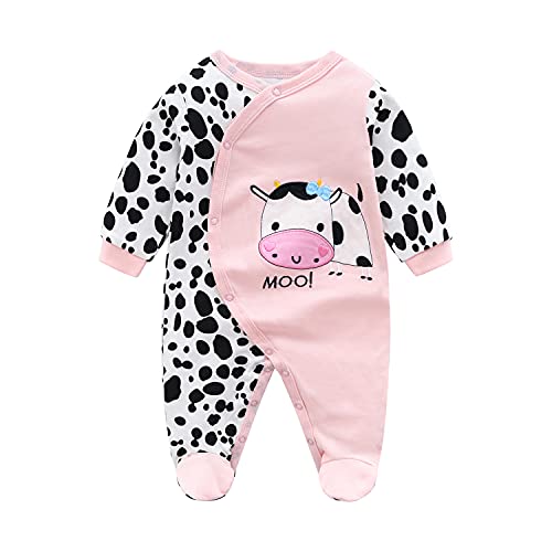 Neugeborenes Baby Jungen Baumwolle Overall Baby Kuh Druck Cartoon Strampler Outfits Fuß Pyjamas Schläfer Rosa Füßig 80 9-12 Monate von Verve Jelly