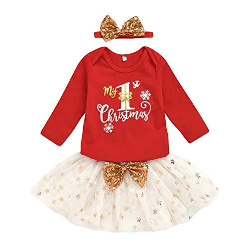 Neugeborenes Baby Mädchen Weihnachtsoutfits My 1st Christmas Strampler Tutu Rock Stirnband Set Rot 80 18-24 Monate von Verve Jelly