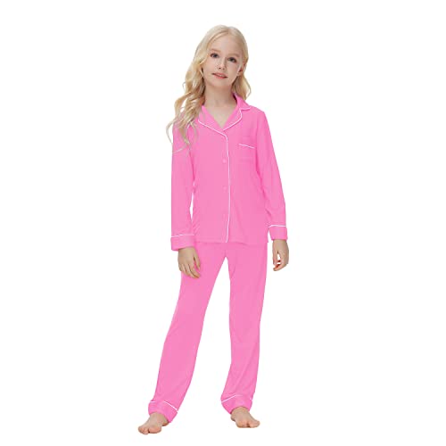 Pyjama-Set für Kinder Mädchen und Jungen Pyjama-Sets mit Knöpfen weiche Lounge-Sets langärmelige Nachtwäsche Oberteile und Hosen Rosa 160 13–14 Jahre von Verve Jelly