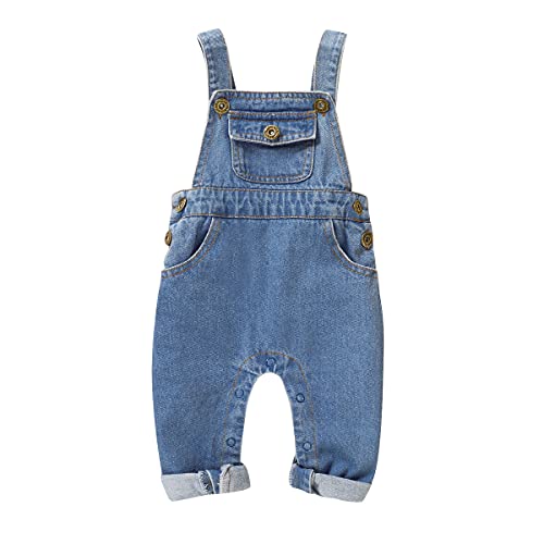 Säuglings Neugeborenes Baby Mädchen Denim Bodysuit Halter Ärmel Strampler Jeans Overalls Einteiliger Overall Blau 80 6-12 Monate von Verve Jelly